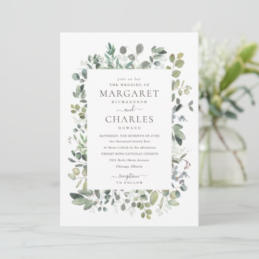 Invitation Elégant Rustique Eucalyptus Sage Green Mariage Inv (Debout devant)