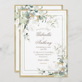 Invitation Elégant Rustique Eucalyptus Verdure Mariage Or (Devant / Derrière)