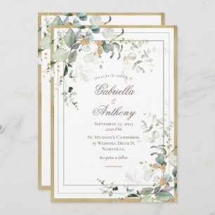 Invitation Elégant Rustique Eucalyptus Verdure Mariage Or