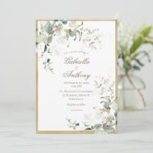 Invitation Élégant Rustique Feuilles Verdure Or Mariage (Debout devant)