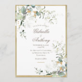 Invitation Élégant Rustique Feuilles Verdure Or Mariage (Devant)