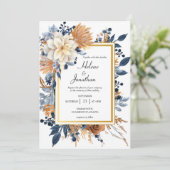 Invitation Élégant Rustique Floral Navy Mariage en terre cuit (Debout devant)