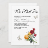 Invitation Elégant Rustique Jaune Roses Rouges Vow Renouvelle (Devant / Derrière)