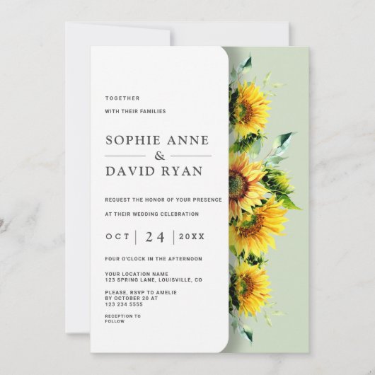 Invitation Elégant rustique Mariage de tournesols (Devant)
