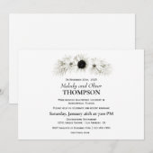 Invitation Élégant Rustique Mariage Fleuris Noir et Blanc (Devant / Derrière)