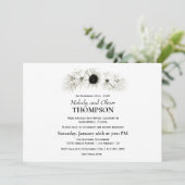 Invitation Élégant Rustique Mariage Fleuris Noir et Blanc Pos (Debout devant)