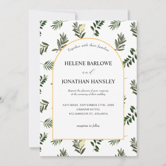 Invitation Elégant Rustique moderne aquarelle Mariage botaniq (Devant)