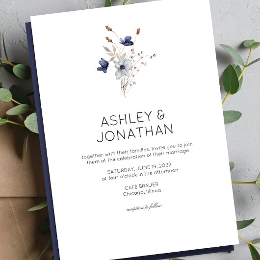 Invitation Élégant Rustique moderne Mariage Fleur sauvage