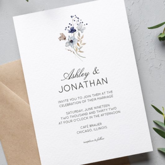 Invitation Élégant Rustique moderne Mariage Fleur sauvage