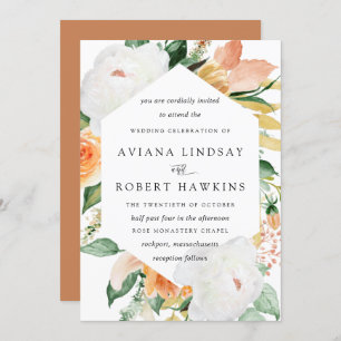 Invitation Élégant Rustique Rose d'automne Peony Mariage flor