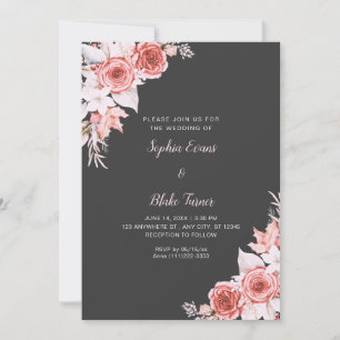 Invitation Élégant Rustique Roses Roses d'Automne Ombre Grise