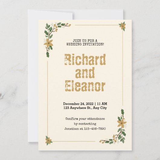 Invitation Elégant Rustique simple floral mariage traditionne (Devant)