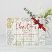 Invitation Élégant Rustique Snowflakes Xmas Ribbon (Debout devant)