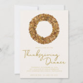 Invitation Élégant Rustique Thanksgiving Fall Wreath Gold Foi (Devant)