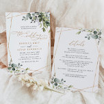 Invitation Élégant Rustique tout-en-un Mariage de verdure or<br><div class="desc">Cette collection élégante présente des feuilles de verdure à l'aquarelle mélangée avec un serif élégant et délicat sans police en noir,  avec de l'espace pour ajouter des détails sur le dos. Éléments correspondants disponibles.</div>