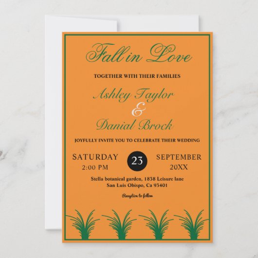 Invitation Élégant Rustique Vert Mariage de automne orange (Devant)