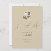 Invitation Élégant Sable Vert Enregistrer La Date (Devant)