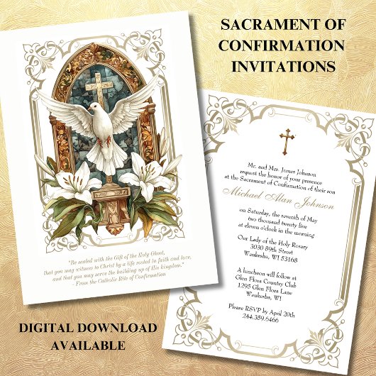 Invitation Élégant sacrement de la colombe de confirmation Li