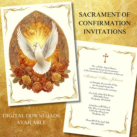 Invitation Élégant sacrement de la Confirmation Dove Roses