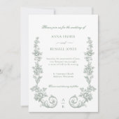 Invitation Elegant Sage Baroque Roses Wedding (Devant)