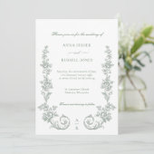 Invitation Elegant Sage Baroque Roses Wedding (Debout devant)