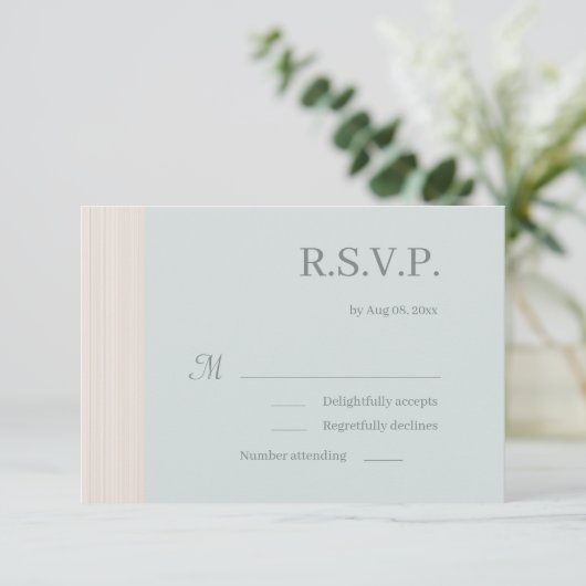 Invitation Elégant Sage Bleu Gris Grains Grains Mariage RSVP (Debout devant)