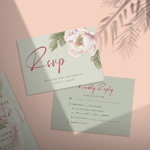 Invitation Elégant Sage & Blush Peony Mariage Floral RSVP