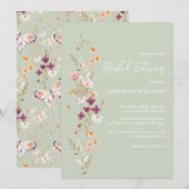 Invitation Elegant Sage Boho Fête des mariées Fleur sauvage (Devant / Derrière)