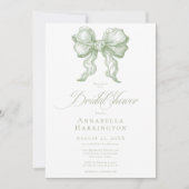 Invitation Elegant Sage Bow Toile French Bridal Shower (Devant)