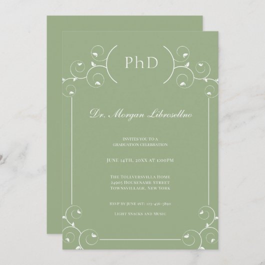 Invitation Élégant Sage Doctorat (Devant / Derrière)