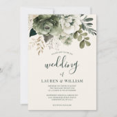 Invitation Elégant Sage et ivoire Floral Mariage (Devant)