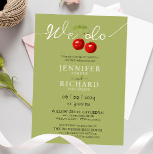 Invitation Elégant Sage Et Mariage Rouge Cerisier