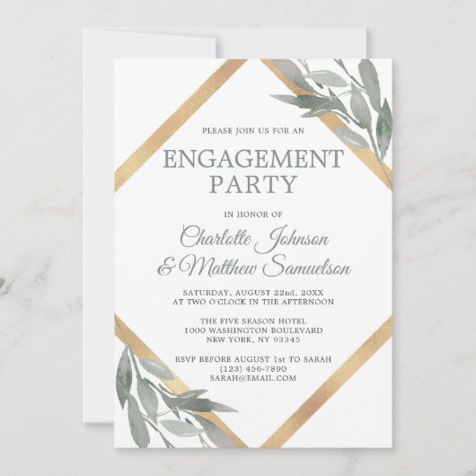 Invitation Elégant Sage Feuille Olive Gold Foil DOUCHE DE COU (Devant)