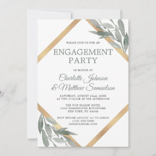 Invitation Elégant Sage Feuille Olive Gold Foil DOUCHE DE COU