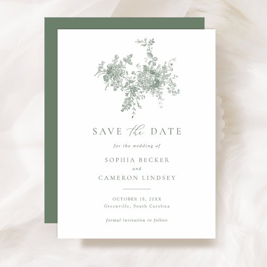 Invitation Élégant Sage Floral Green Wedding Enregistrer la d