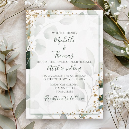 Invitation Elégant Sage Gold Eucalyptus Aquarelle Verdure