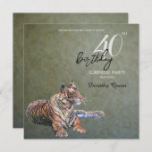 Invitation Elégant Sage Gold Tiger Surprise fête d'anniversai (Devant / Derrière)