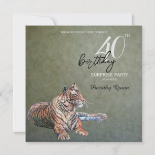 Invitation Elégant Sage Gold Tiger Surprise fête d'anniversai