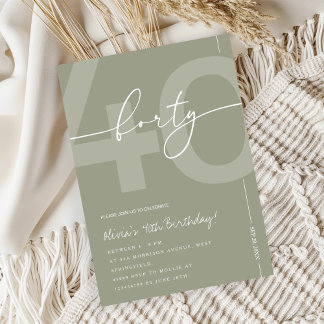 Invitation Elegant Sage Green 40th Birthday Party
