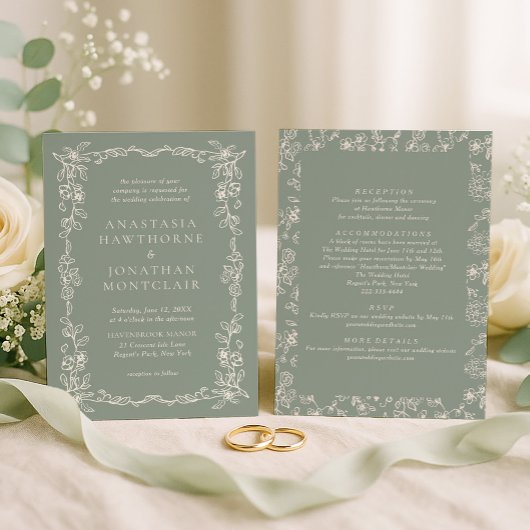 Invitation Elegant Sage Green All in One Wedding