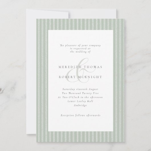 Invitation Elegant Sage Green and White Stripes Wedding (Devant)