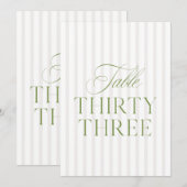 Invitation Elegant Sage Green & Beige Wedding 33 Table Number (Devant / Derrière)