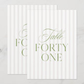 Invitation Elegant Sage Green & Beige Wedding 41 Table Number (Devant / Derrière)