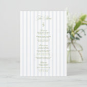 Invitation Elegant Sage Green & Blue Striped Wedding Menu (Debout devant)