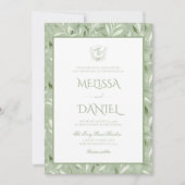 Invitation Elegant Sage Green Botanical Crest Wedding (Devant)