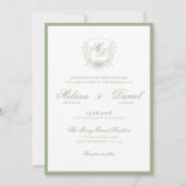 Invitation Elegant Sage Green Botanical Crest Wedding (Devant)