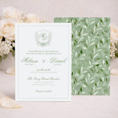 Invitation Elegant Sage Green Botanical Crest Wedding