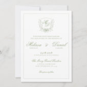 Invitation Elegant Sage Green Botanical Crest Wedding (Devant)