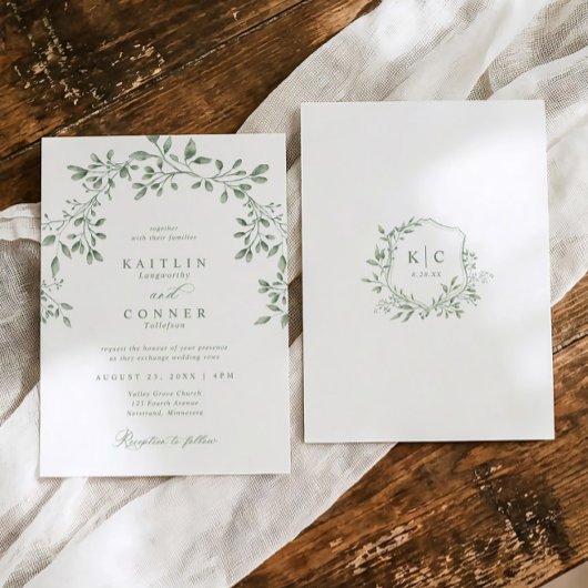 Invitation Elegant Sage Green Botanical Garden Wedding
