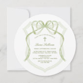 Invitation Élégant Sage Green Bow Crest Baptisme (Devant)